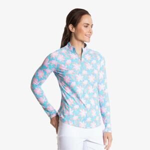 Cool Birdie Womens Skipper Popover blouse athletic leisure floral quarter zip
